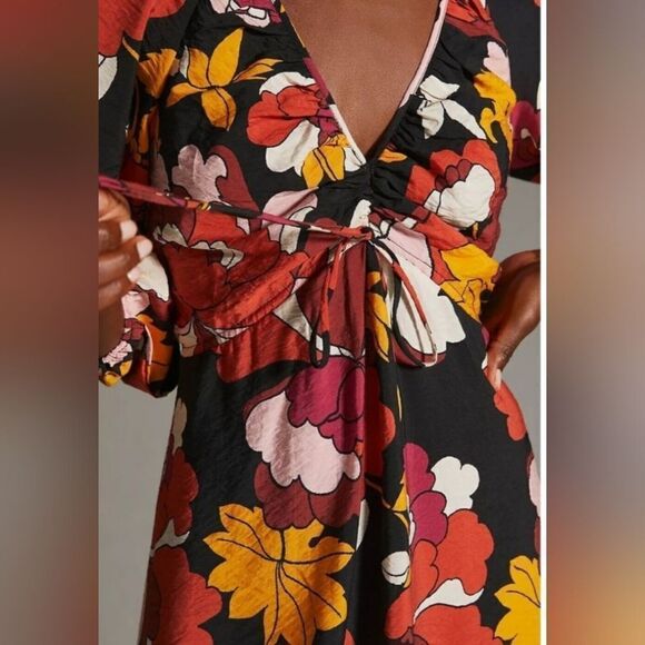 Anthropologie Maeve Deep-V Ruched Midi Dress Size 12 - Picture 5 of 14